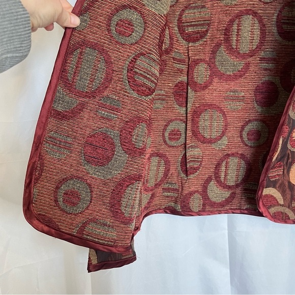 KAKTUS Women’s Burgundy Red Circle Pattern Blazer Jacket Open Front Size Small - Picture 7 of 12